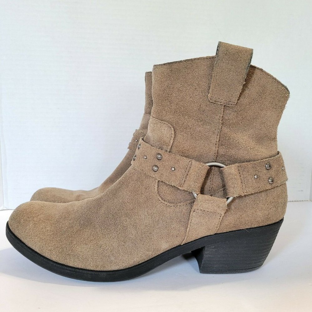 Korks Suede Leather Ankle Booties 8.5 Tan Harness